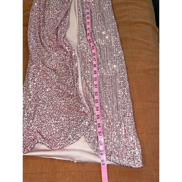 NWT Leena for Mac Duggal Pink Sequined Halter Strap Low Side Knot Gown Size 8 - Picture 16 of 16